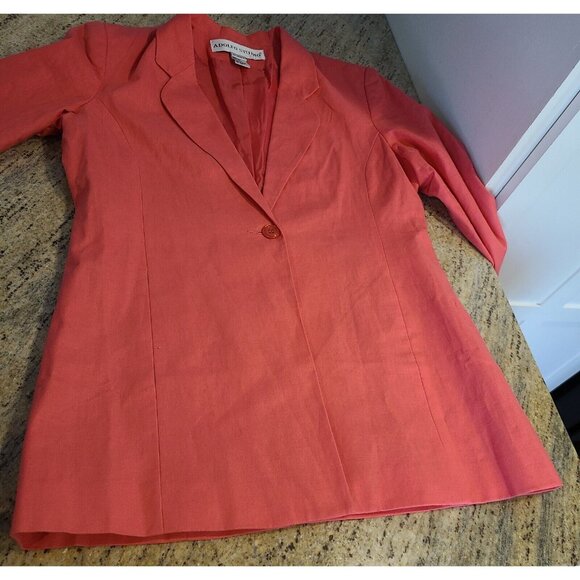 Linen Blend Blazer Women Sz 10 Lined blazer Pink 1 button Adolfo Studio - Picture 5 of 14